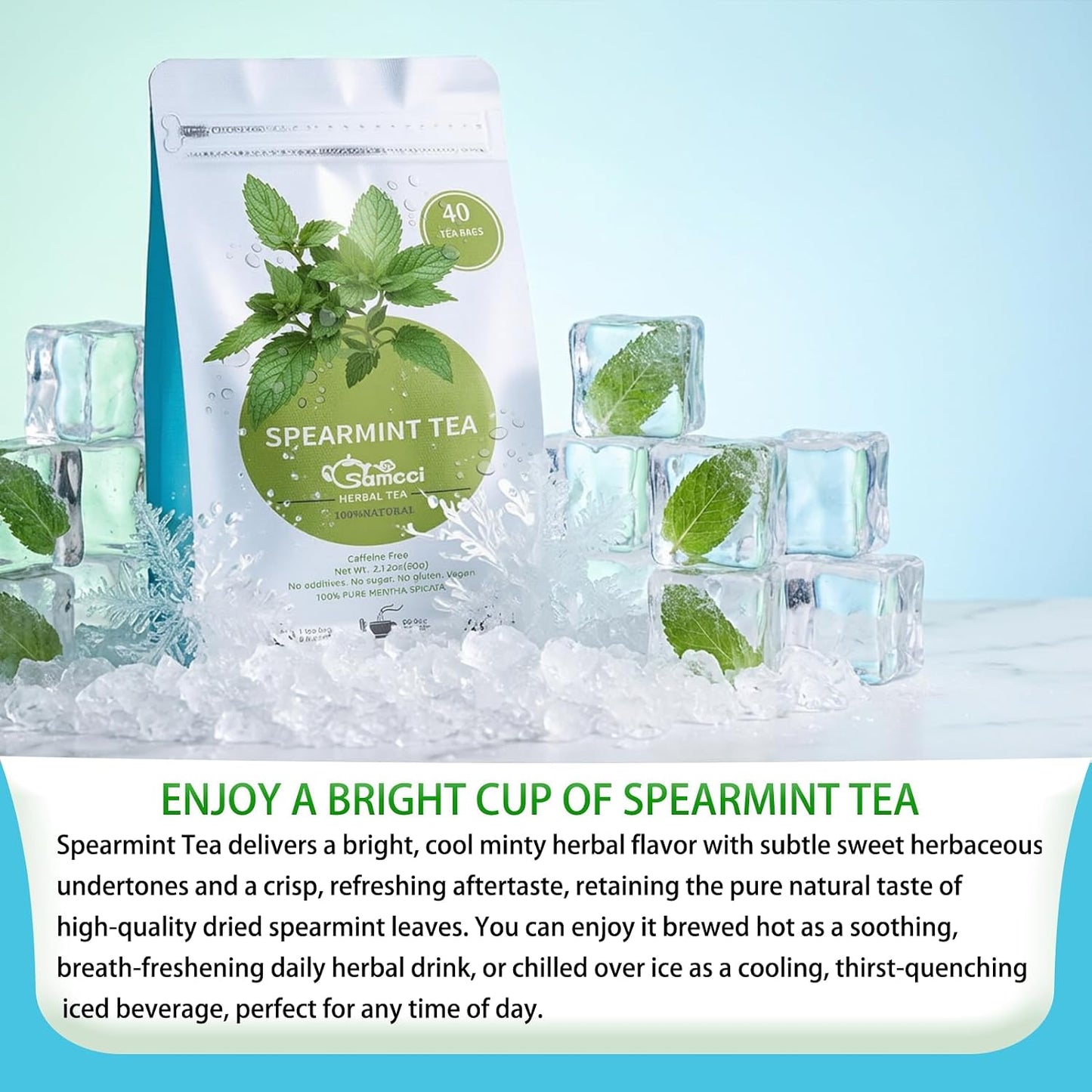 Samcci Spearmint Tea Bags, 40 Counts, Pure Dried Spearmint Leaf