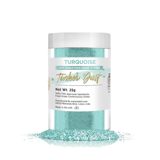BAKELL Turquoise Edible Glitter, 25 Grams | TINKER DUST Edible Glitter | KOSHER Certified | 100% Edible Glitter | Cakes,