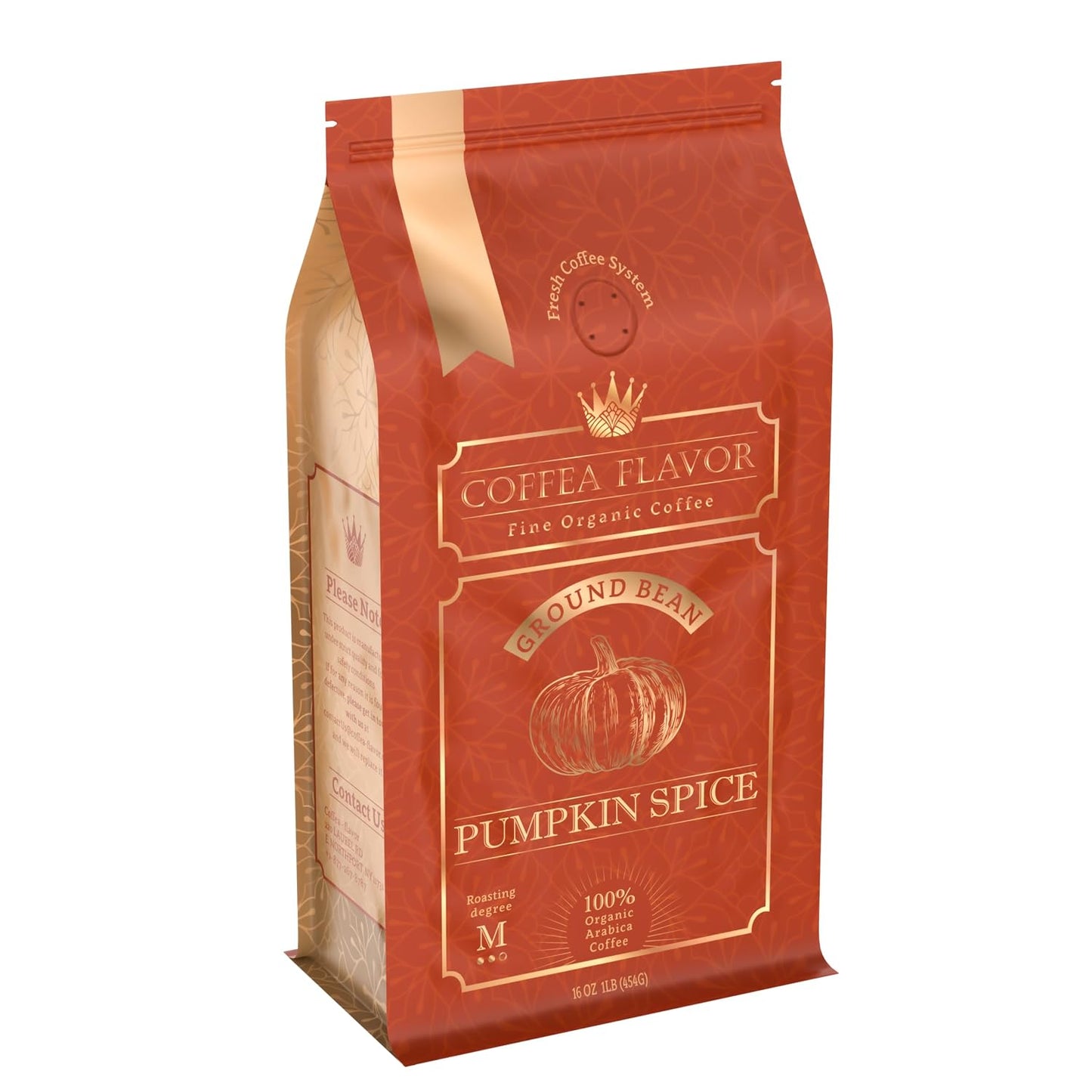 Organic Ground Coffee Medium Roast (16oz) - Pumpkin Spice Flavored | 100% Arabica, Single Origin and Low Acid - USDA Organic and Fair Trade Certified - Naturally Flavored Without Additives