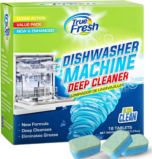True Fresh Dishwasher Cleaner & Deodorizer Tablets 18-Pack, 20g Each - Powerful Limescale & Odor Removal - Deep Clean for