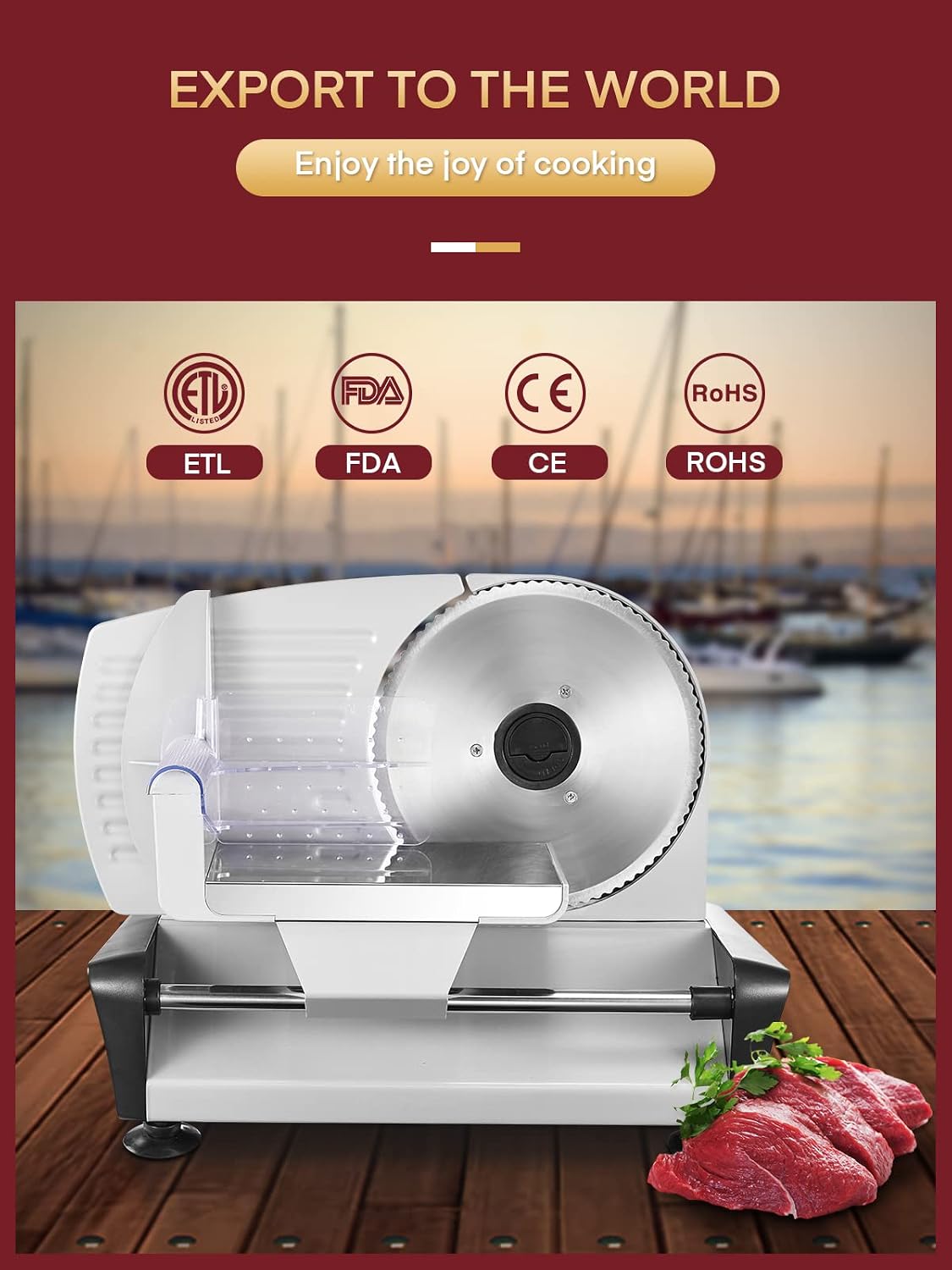 FOHERE 200W Meat Slicer 7.5" Serrated+Smooth Blades &amp; Adjustable Thickness