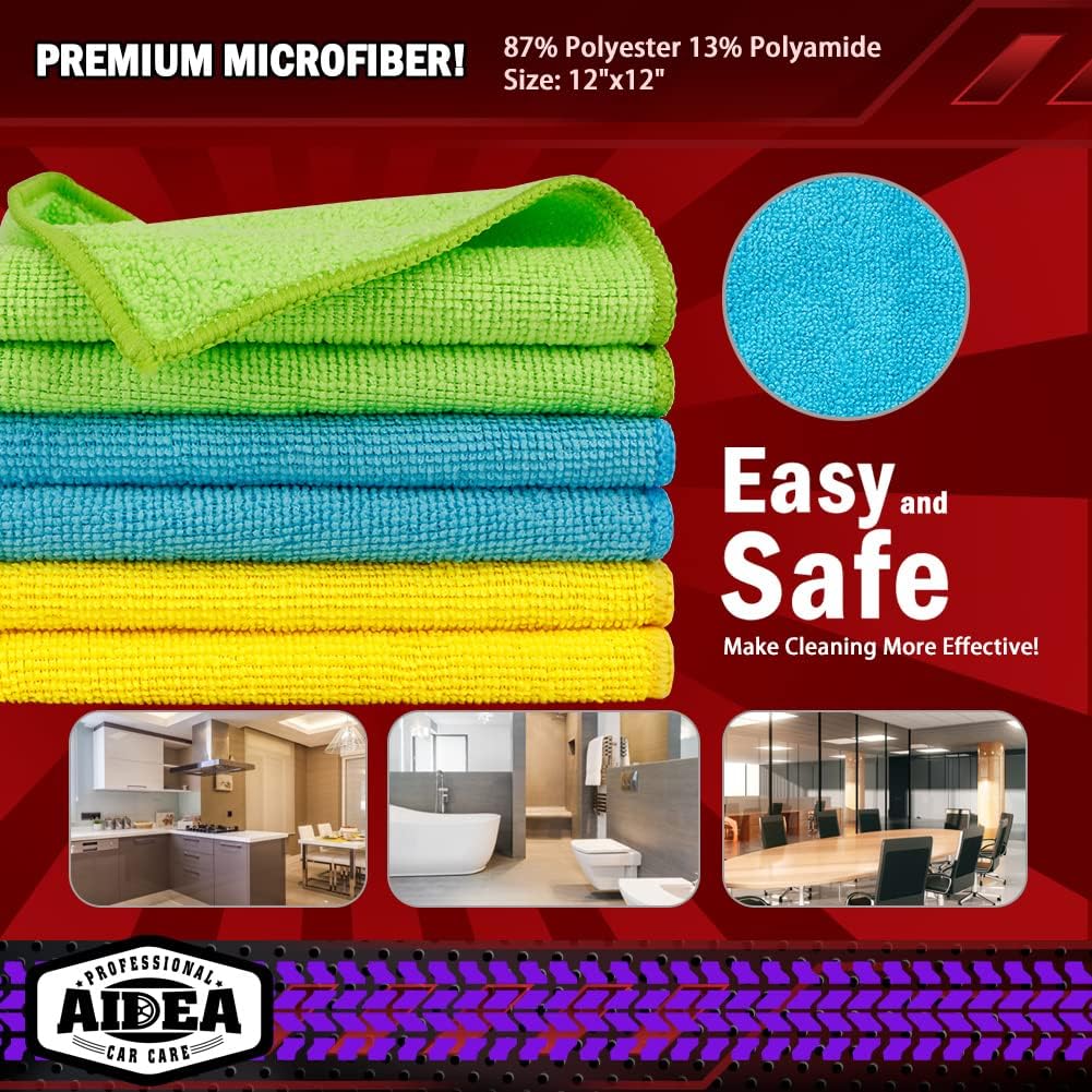 AIDEA Microfiber Cleaning Cloth-50PK, Microfiber Towels for Cars, 12×12"