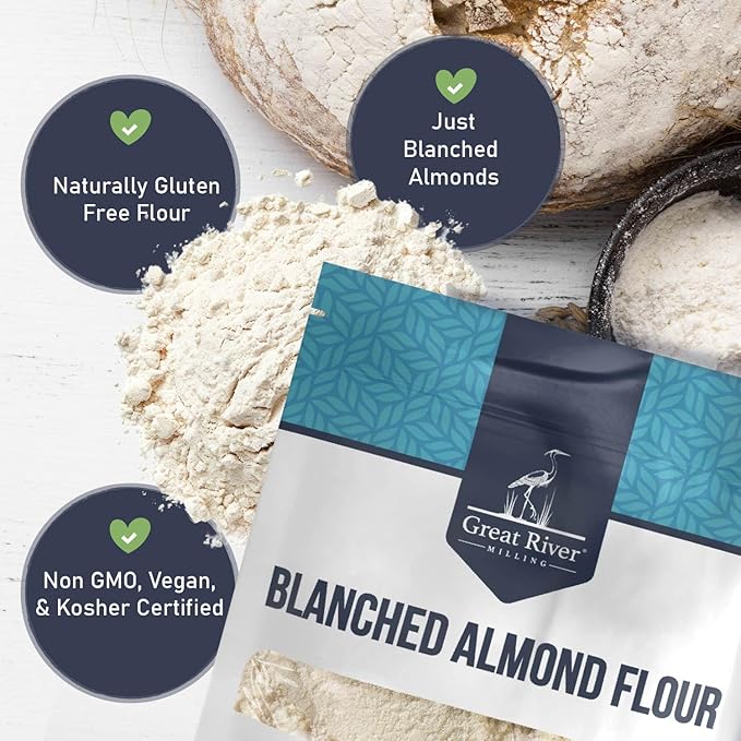 Great River Milling Blanched Almond Flour | Finely Ground Gluten Free Baking Alternative | Made from Whole Blanched Almonds | Non-GMO, Glyphosate Free, Kosher, Vegan Certified | 4 Lb