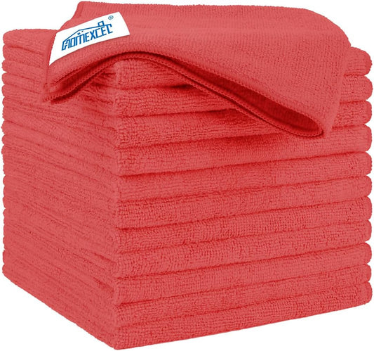 HOMEXCEL Red Microfiber Cleaning Cloth 12 Pack, 12.5 x 12.5 inch Microfiber Towels for Cars, Ultra Absorbent Car Washing