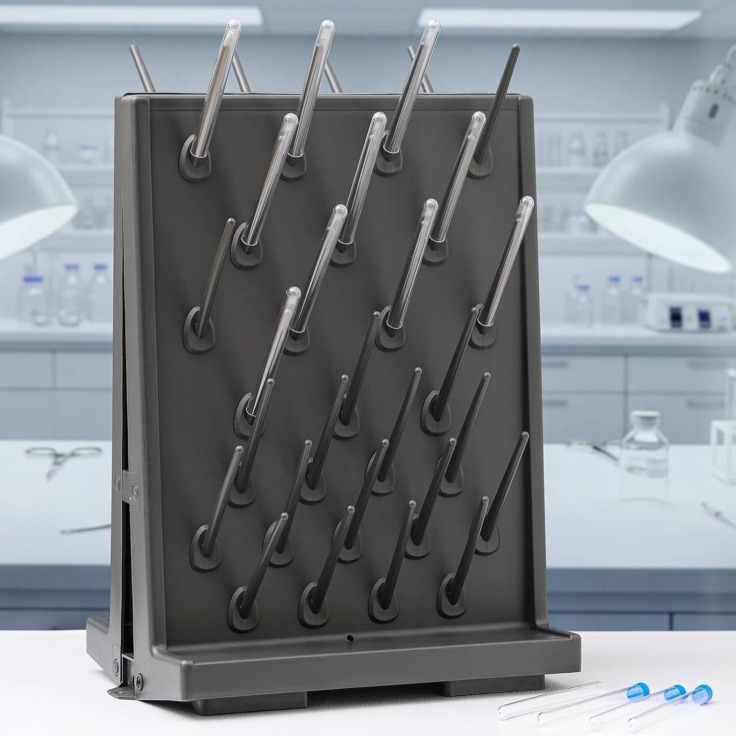 Pushglossy 1 Pcs 54 Pegs Lab Drying Racks Double Sided Pegboard Bench-top Wall-Mount Laboratory Glassware PP Test Tube Drying Draining Rack Cleaning Equipment Detachable