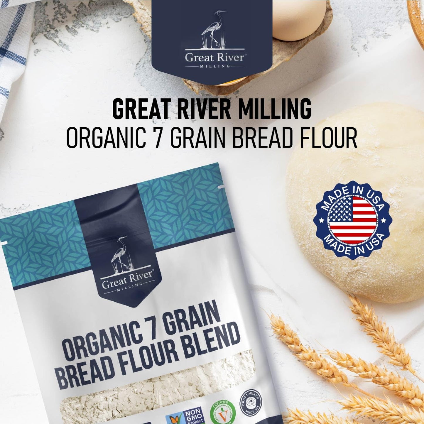 Great River Milling Organic 7 Grain Bread Flour, 5 lb | Organic 7 Grain Bread Flour with wheat, rye, oats, corn, barley, millet and flaxseed for breads, rolls and multigrain baking