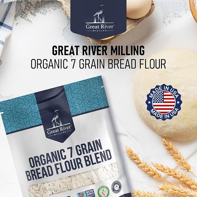 Great River Milling Organic 7 Grain Blend Bread Flour | Unbleached & Unbromated | Non-GMO, Kosher Certified | Hearty Multi-Grain Flour for Breads, Muffins & Everyday Baking | 5 Lb