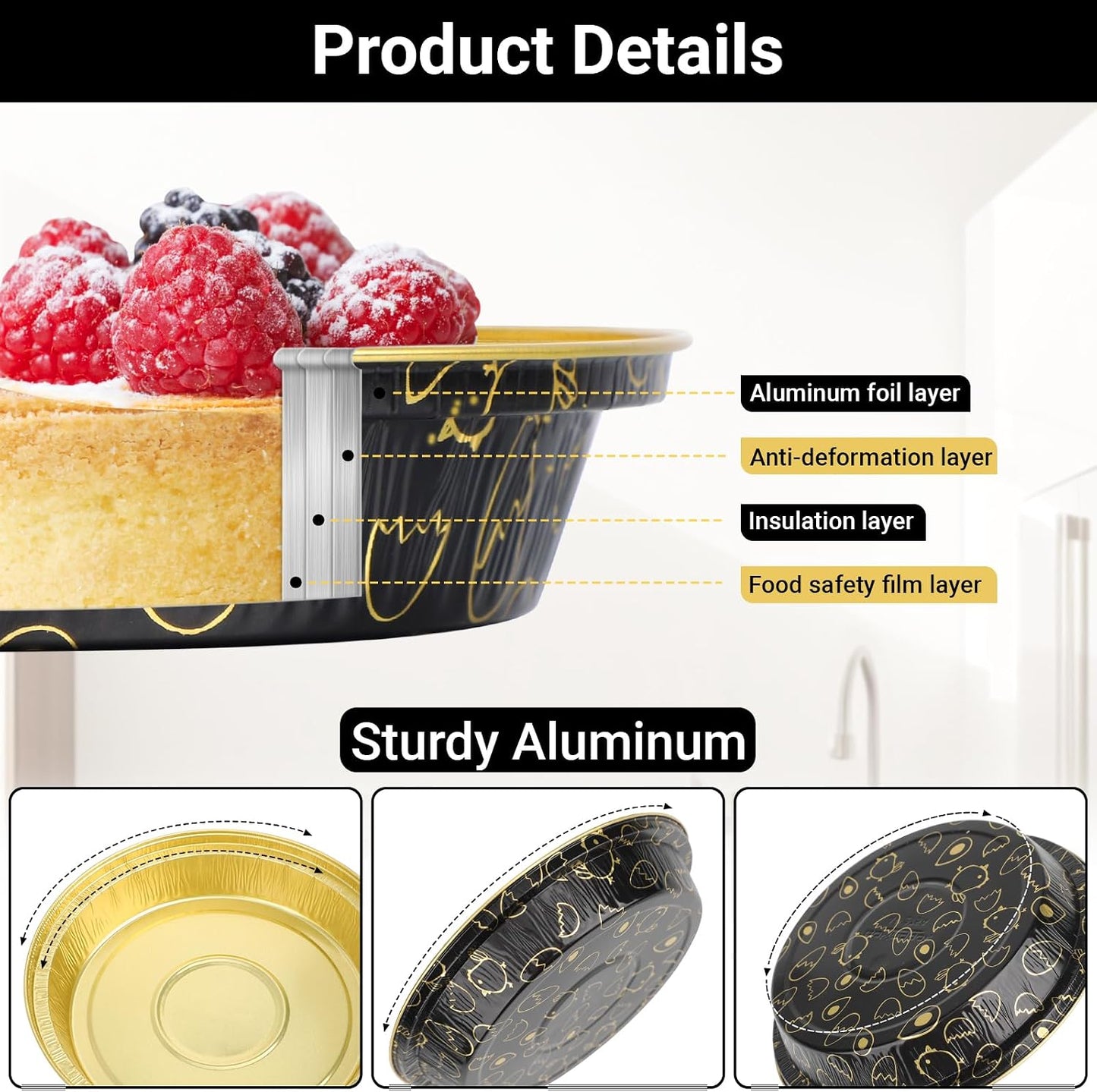 EUSOAR Mini Pie Pans with Lids, 25pcs 6 Inch Small Aluminum Pans Pie Pan Baking Cups, 10oz Muffin Liners Foil Ramekins Cupcakes Liners Bread Pudding Round Holders Cups for Wedding Birthday Party