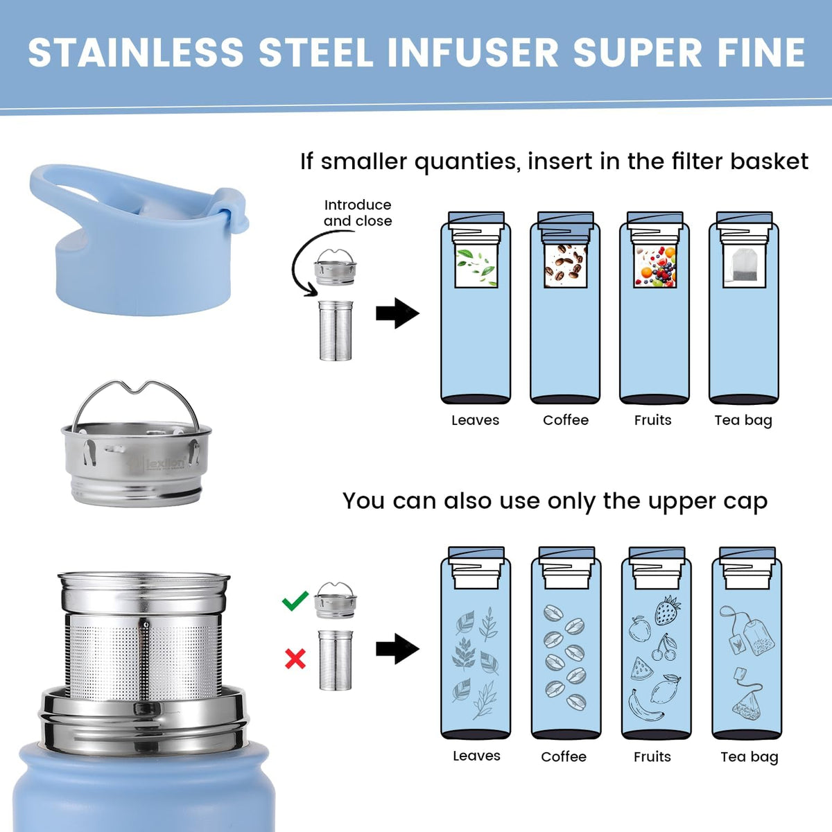 Lexlion Tea Infuser Water Bottle 22 Oz