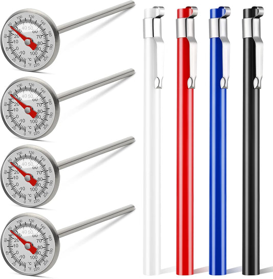 Xuhal 4 Pieces Stainless Steel Kitchen Pocket Thermometer Immediate Read 1 Inch Dial Food Thermometer with 4 Pcs Sleeves for