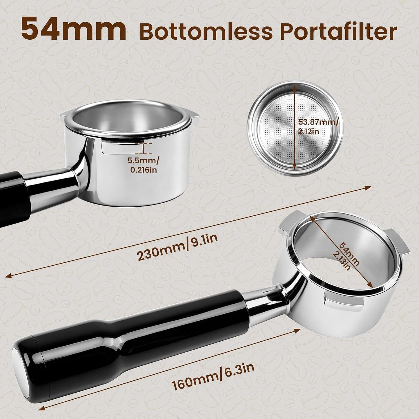 54mm Bottomless Portafilter for Breville BES870XL Barista Express Pro Touch