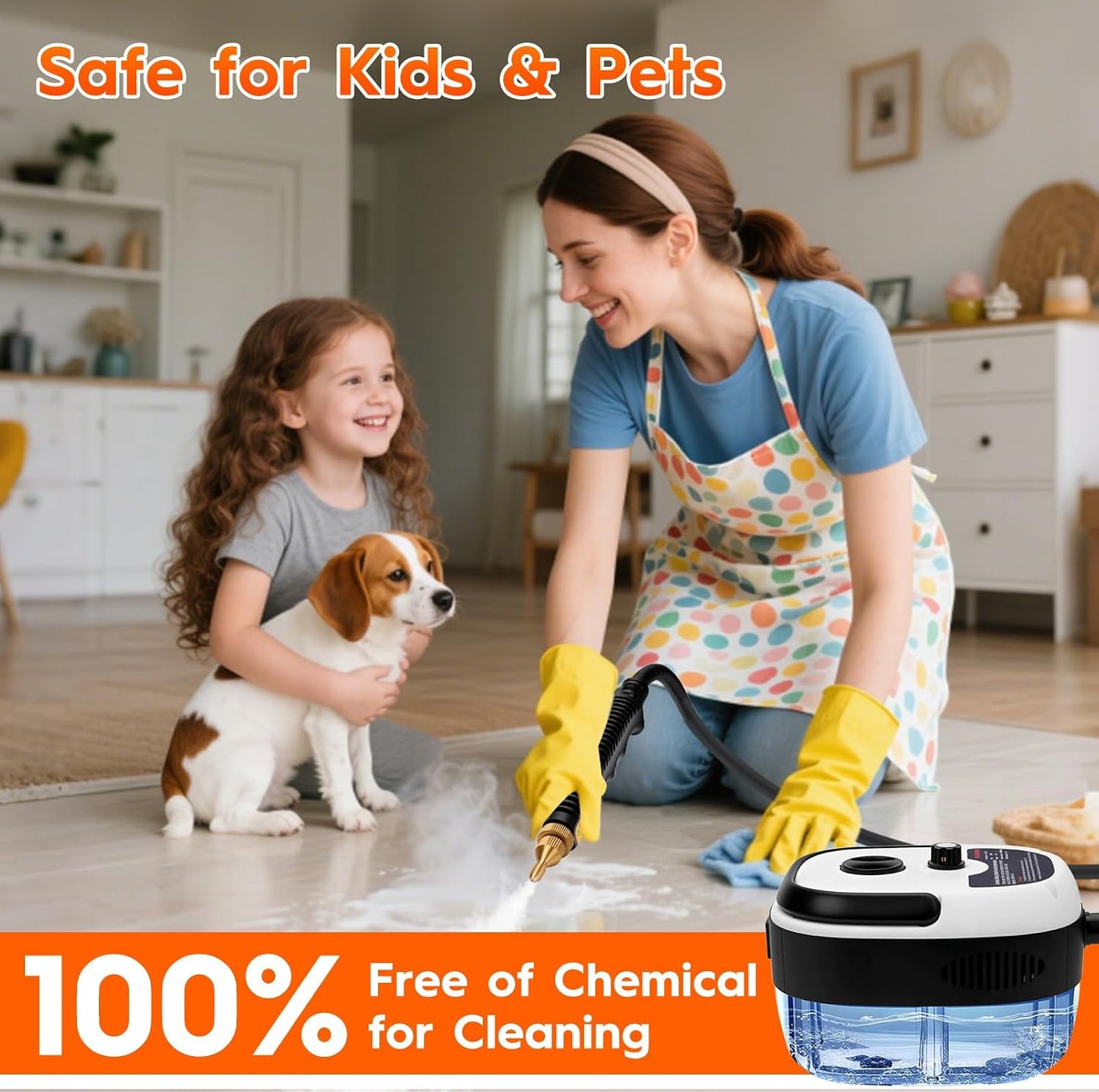 Steam Cleaner for Home, 1000ml Portable Steamer for Cleaning with 3 Brush Heads, 6-Level Adjustable and 15s Heat-Up, Handheld Steam Cleaner for Home, Car, Tile, Dirt, Grout, Floors, Couches, Grout