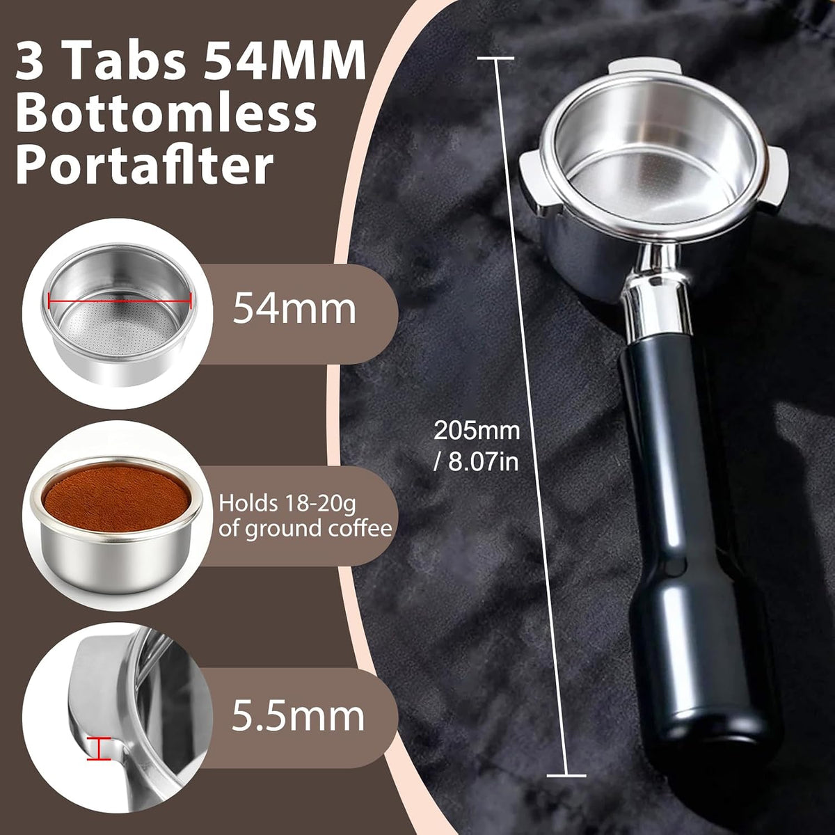 54mm Bottomless Portafilter for Breville Espresso Machines, Black