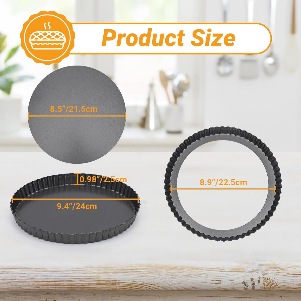 Beasea Tart Pan 9 Inch Removable Bottom, Non Stick Tart Pan with Removable Bottom Round Pie Pan for Baking