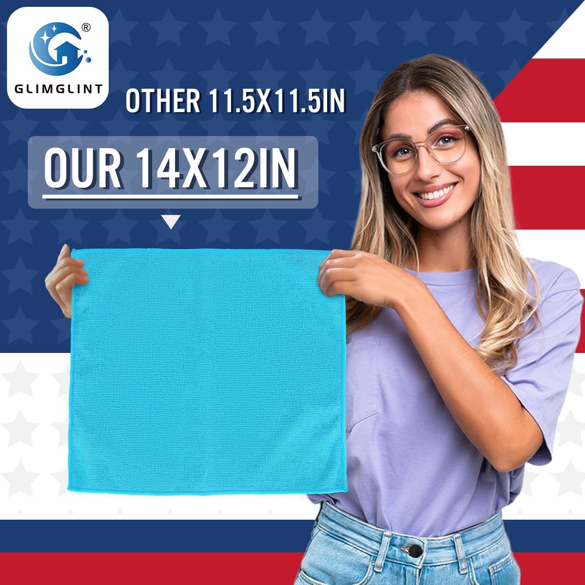 GLIMGLINT Microfiber Cleaning Cloth, 12 Pack Towels for Cars 14 X12 Inch