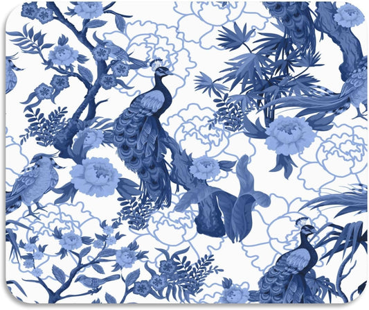 Blue Peacocks Birds Dish Drying Mat for Kitchen Counter, 23.6"x19.7" Coffee Bar, Super Absorbent Dish Drying Pad with