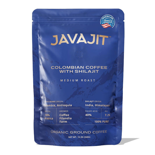 Colombian Coffee with Shilajit – Medium Roast Organic Ground Coffee, Energy & Immunity Boost, 250mg Himalayan Shilajit per