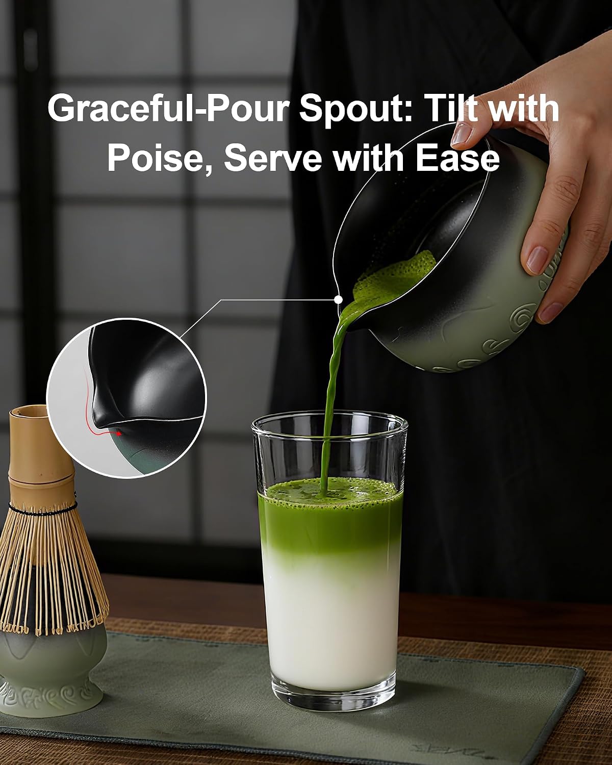ZENS Premium Matcha Whisk Set with Blooming Cup, 7pcs Matcha Set, Green