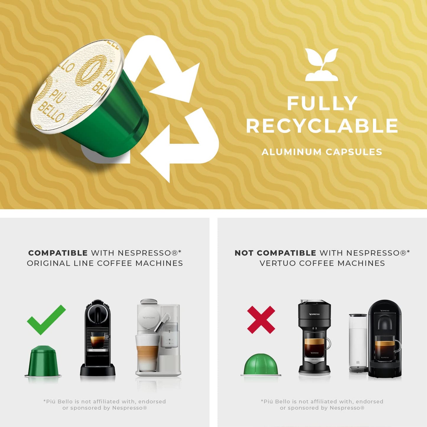 Piu Bello Blend Espresso Coffee Pods for Nespresso Original Machines – Compatible Capsules Pack – Rich &amp; Balanced Taste – Strong Italian Espresso Flavor – Kosher Certified (120 Count, Single Flavor)