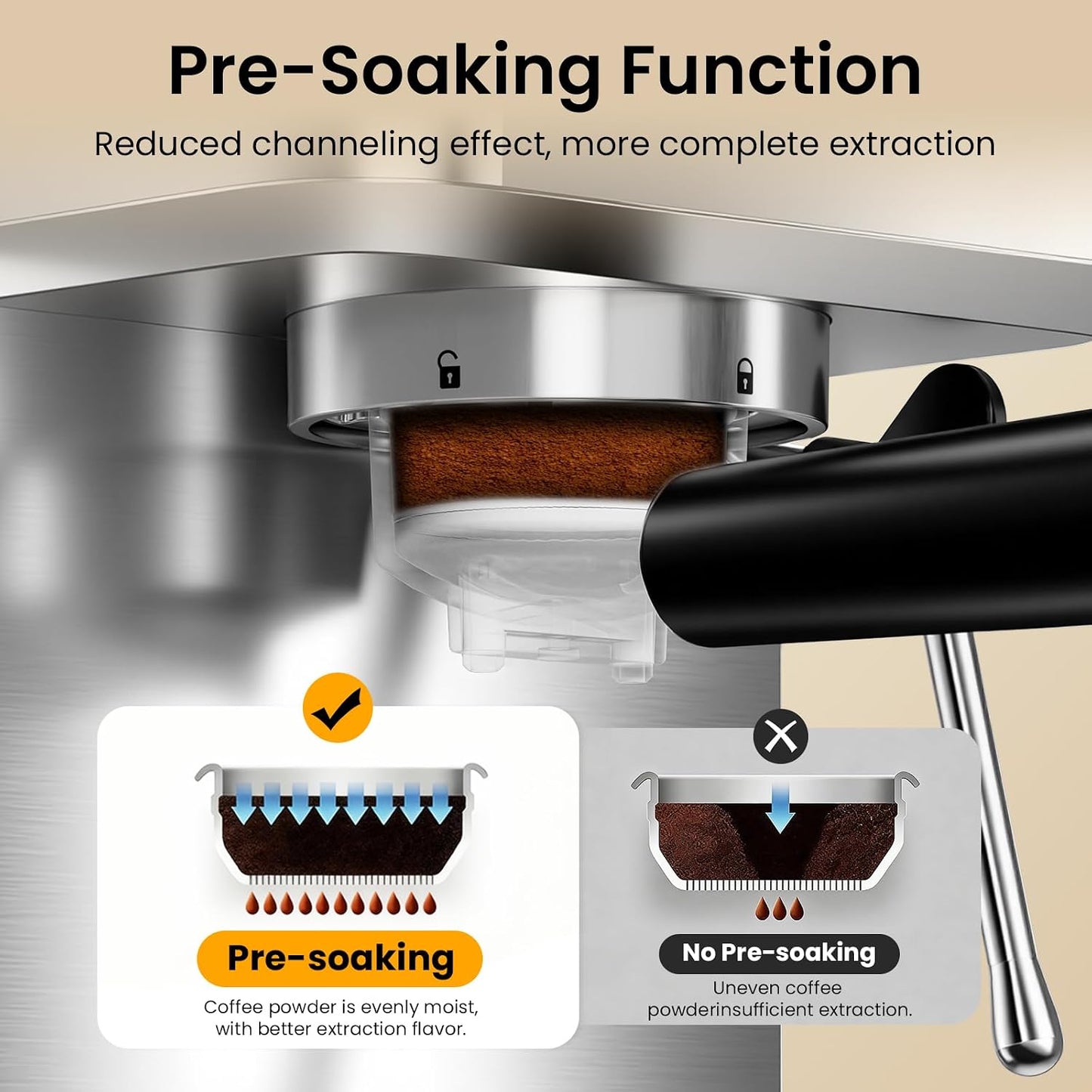 Espresso Machine 20 Bar, Brush Stainless Steel Espresso Maker with Milk Frother Steam Wand, 1400W Espresso Coffee Machine with 1.8L Removable Water Tank for Latte, Cappuccino,Machiato