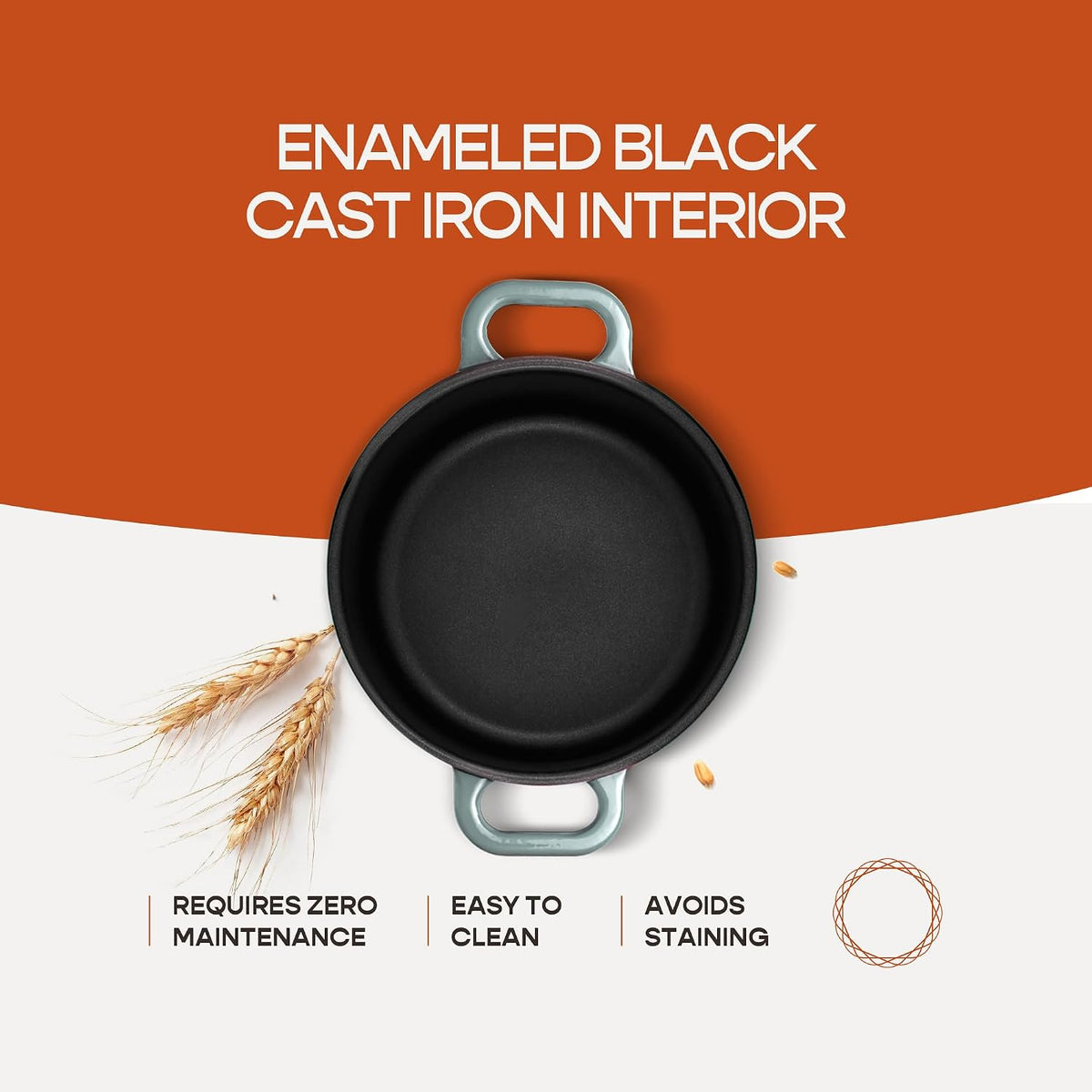 Enameled Cast Iron Dutch Oven for Sourdough Bread Baking | 6 Quart Round Pot with Lid | 10 Inch Ceramic Enamel Thick Coated Cookware with Non Stick Silicone Baking Mat for Cooking | 6 Qt | Sea Salt