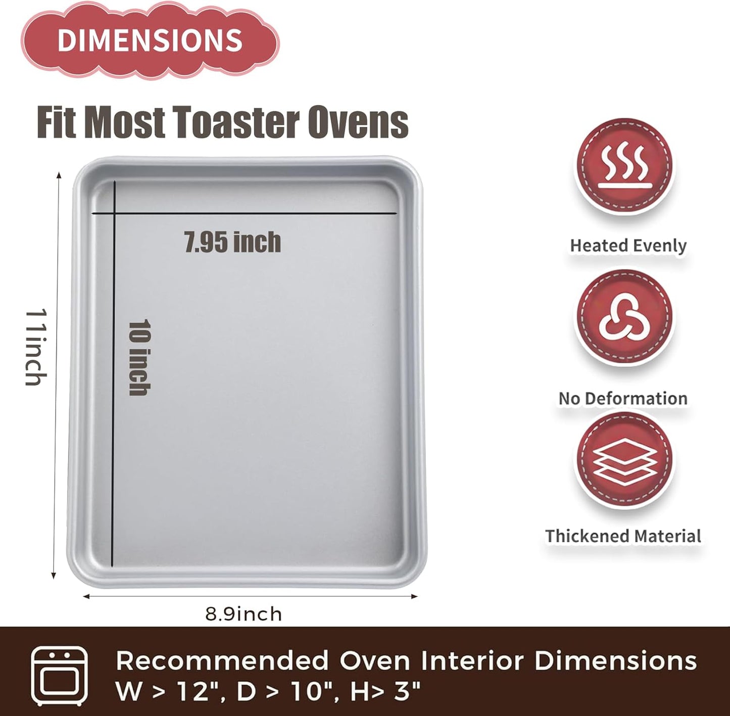 11 Inch Baking Sheet Pans, 2PCS Nonstick Toaster Oven Pan, Small Oven Replacement Trays, Silver