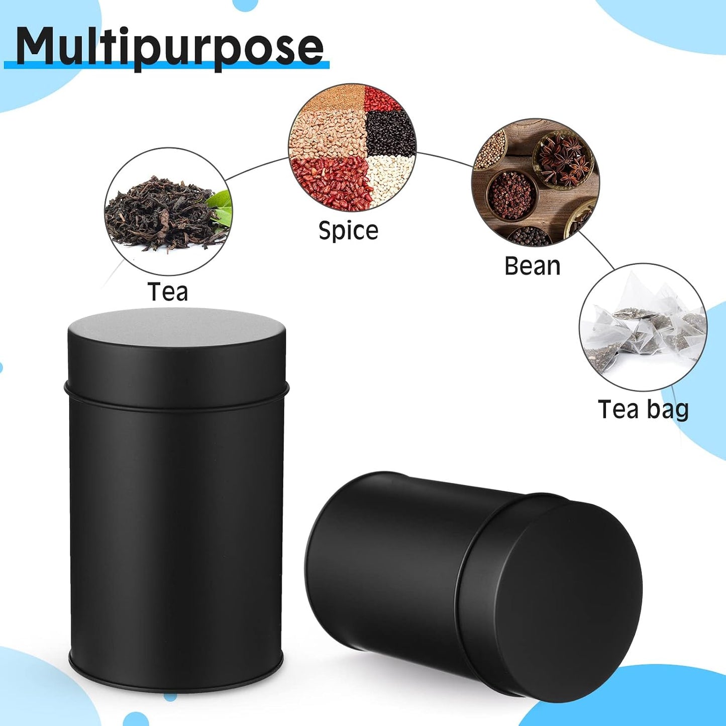Zopeal 6 Pack Metal Tea Tin Canisters, Loose Leaf Tea Storage, Black