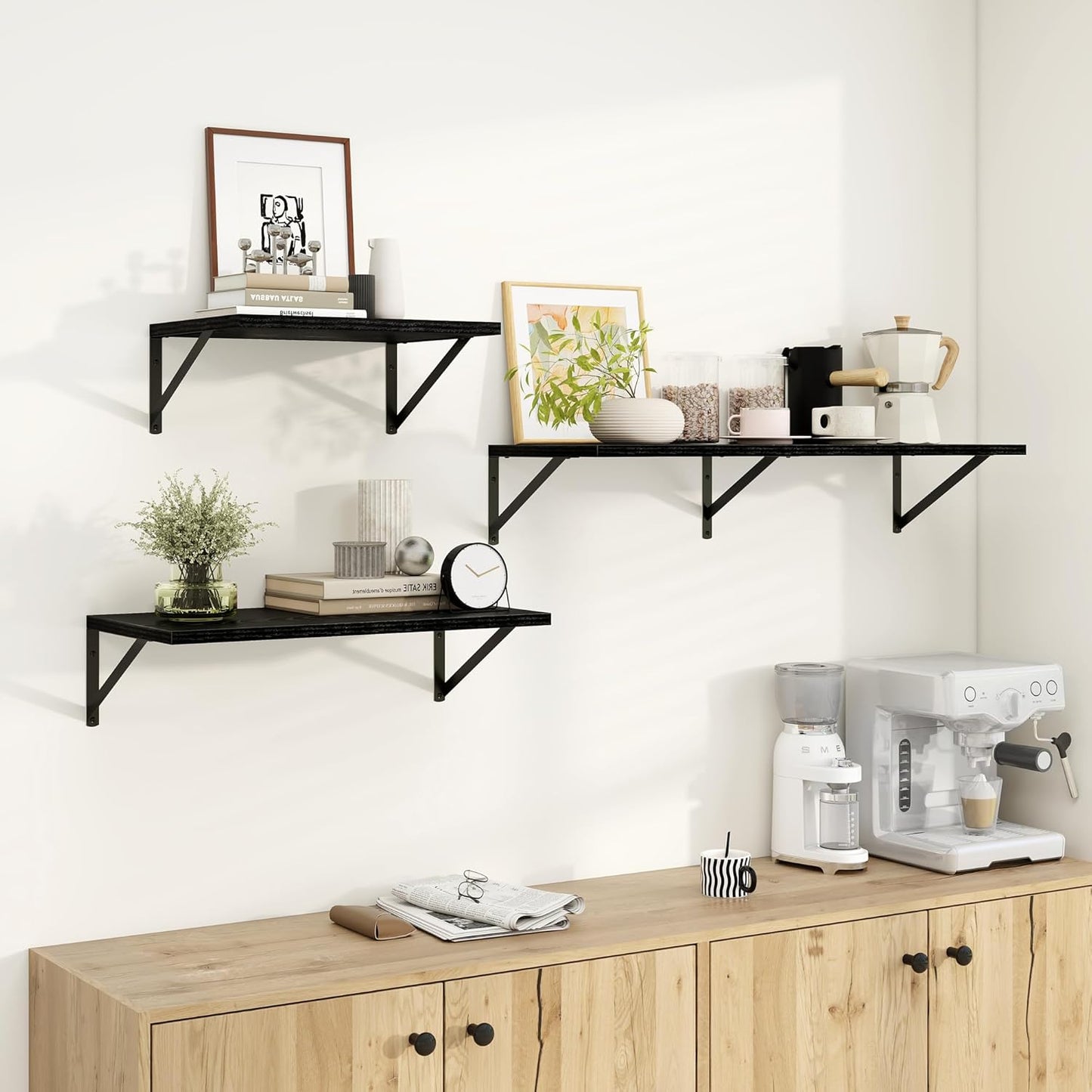 Dreamland Wall Shelves Black, Large Floating Shelf 12 * 36 inch Set of 2 Wall Shelves for Dorm, Bookshelf, Living Room, Bedroom, Bathroom