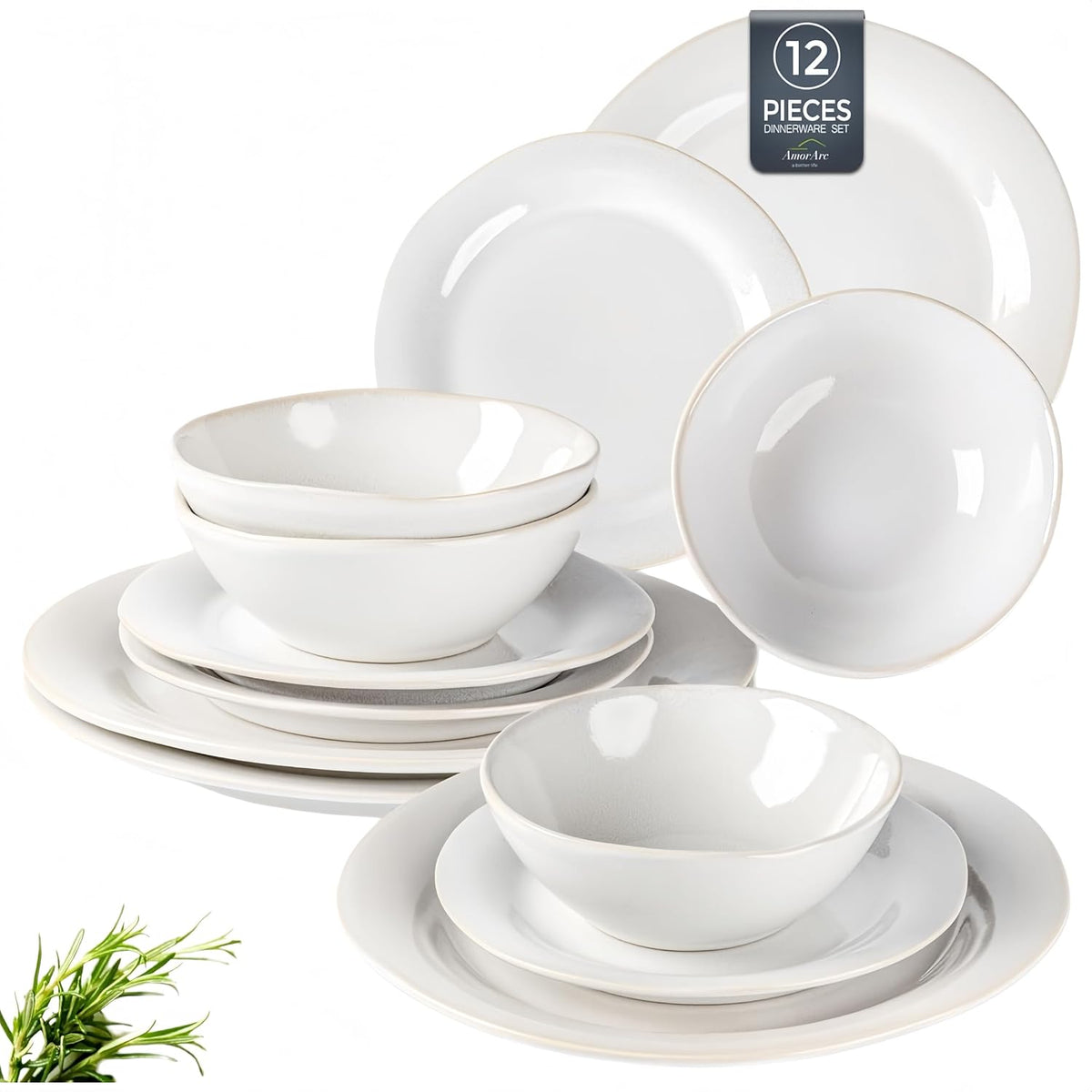 AmorArc Ceramic Dinnerware Sets for 4, Handmade Plates and Bowls Sets | Stoneware Reactive Glaze Dish Set, Scratch Resistant, Dishware Set for Kitchen Wedding, Dishwasher &amp; Microwave Safe