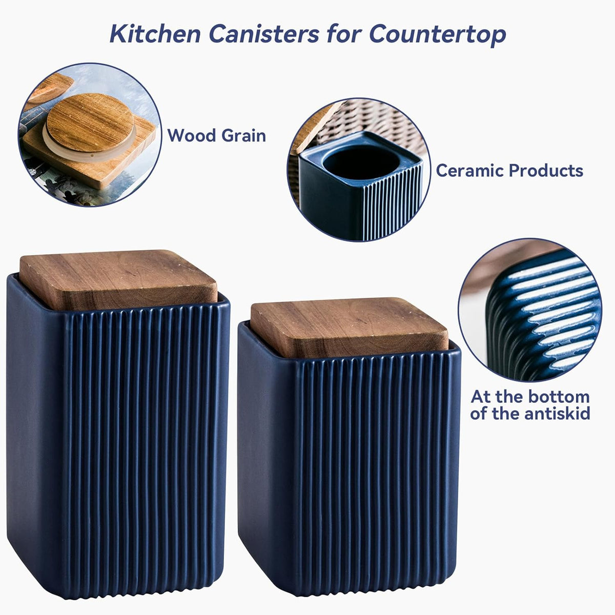 Ceramic Storage Jars Modern Elegant Highly Polished Airtight Storage Canisters with Lid Whiteware Food Stroage Jar for Kitchen Spice Tea Vanilla Sugar Coffee Beans (Blue-750ML)