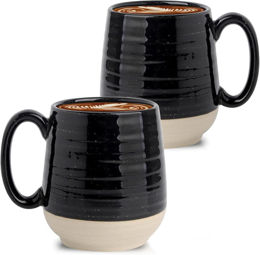 Hasense Coffee Mugs Set of 2, 20 oz Coffee Cups Ceramic, Big Tea Cup with Comfortable Handle, Black Coffee Mug Set for