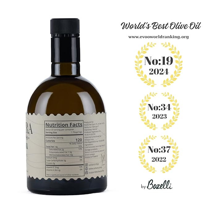 Solivera Arbequina Extra Virgin Olive Oil Cold Pressed, 300+ Polyphenols Rich, Single-Origin Organic Olive Oil, Delicately Fruity, Hand Picked Early Harvest - 16.8 fl. oz.
