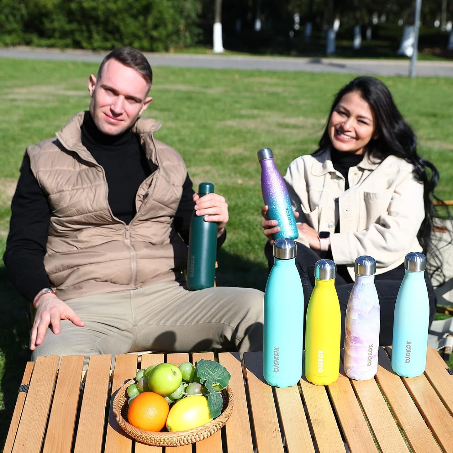 Bjpkpk Stainless Steel Water Bottle 17Oz Double Wall Vacuum Insulated Bottle,Magnetite Turquoise