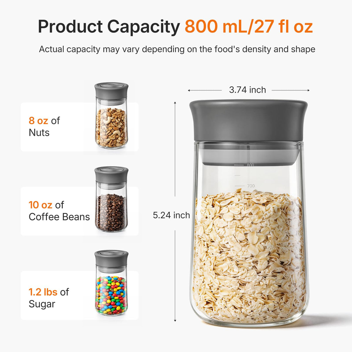 NUZEAK 2-Pack 27oz Glass Jar with Airtight Lid for Coffee Beans, Rotary Twist-Seal