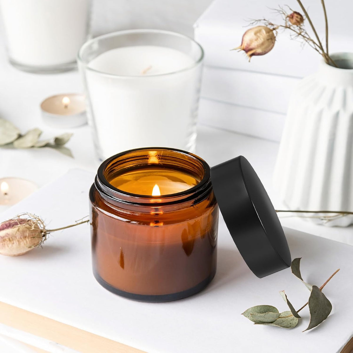 Bumobum 70 Pack 2 oz Amber Glass Jars with Lids, Small Cosmetic Container