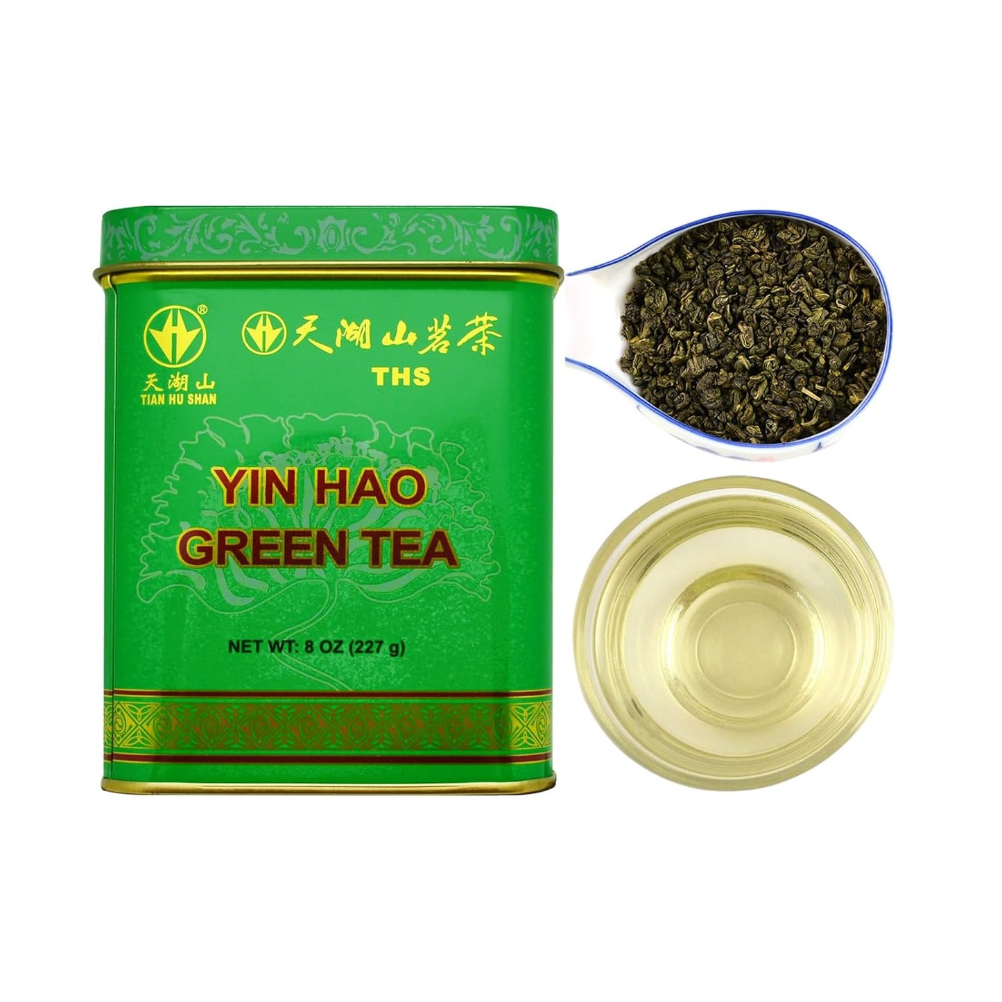 TIAN HU SHAN Premium Tea Loose Leaf Tin box (Green tea, 8 Ounce (Pack of 1)