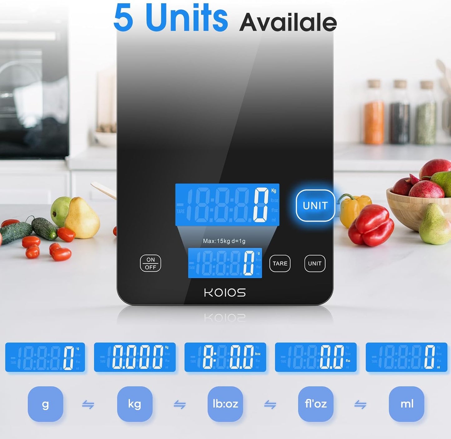 33lb Kitchen Scale 0.1oz Precision,Batteries &amp; Type-C Charging(Black) | Compact Food Scale with 5 Units &amp; Tare Function, LCD Backlit Display, Easy to Clean, Ideal for Cooking Baking &amp; liquids