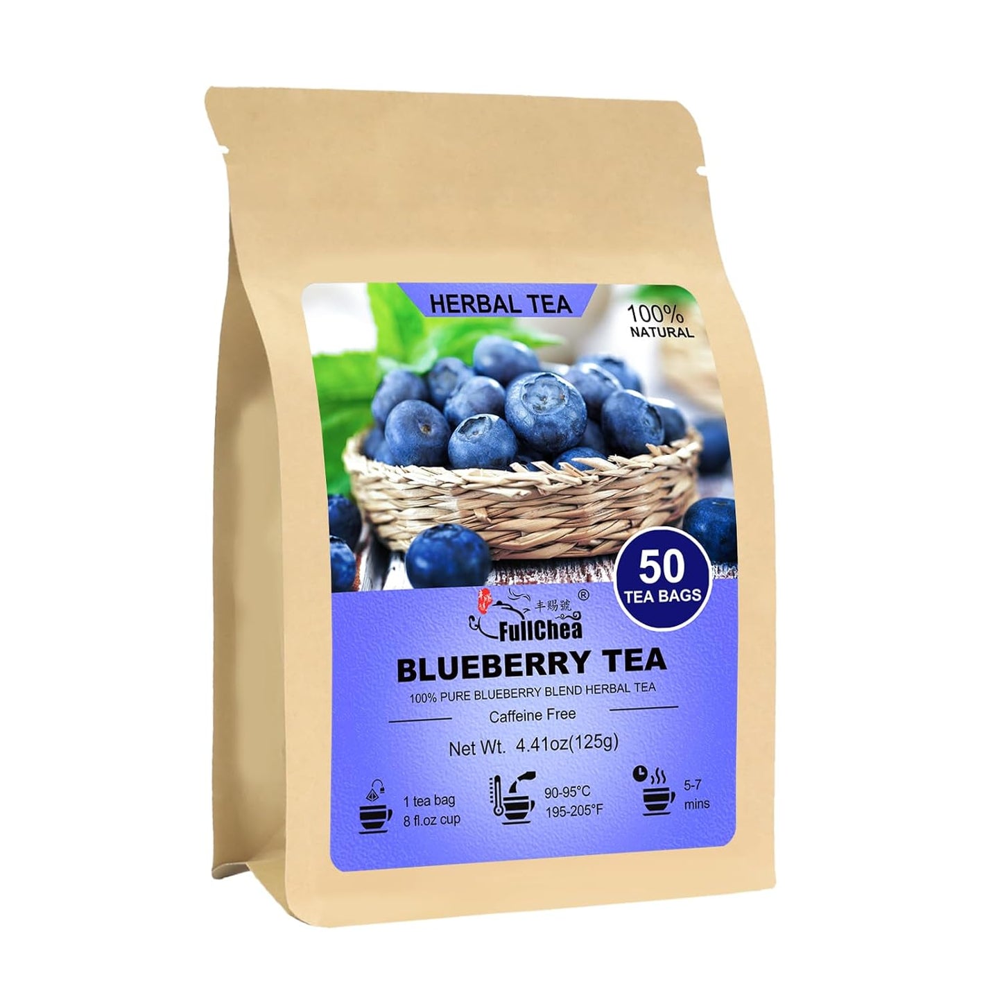 FullChea - Blueberry Tea Bags, 50 Count, Fruit Blend Herbal Tea | Blueberry blend with hibiscus, raisins and mint leaves, rich in natural goodness with a delightful fruity taste