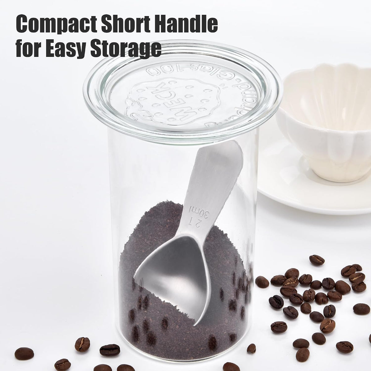 Doosu Stainless Steel 2 Tablespoon Coffee Scoop for Ground Coffee (30ml) | 18/8 Food Grade Metal Heavy Duty Measuring Spoon with Short Handle, Tbsp Scoop for Coffee Beans Tea Sugar Powder Espresso