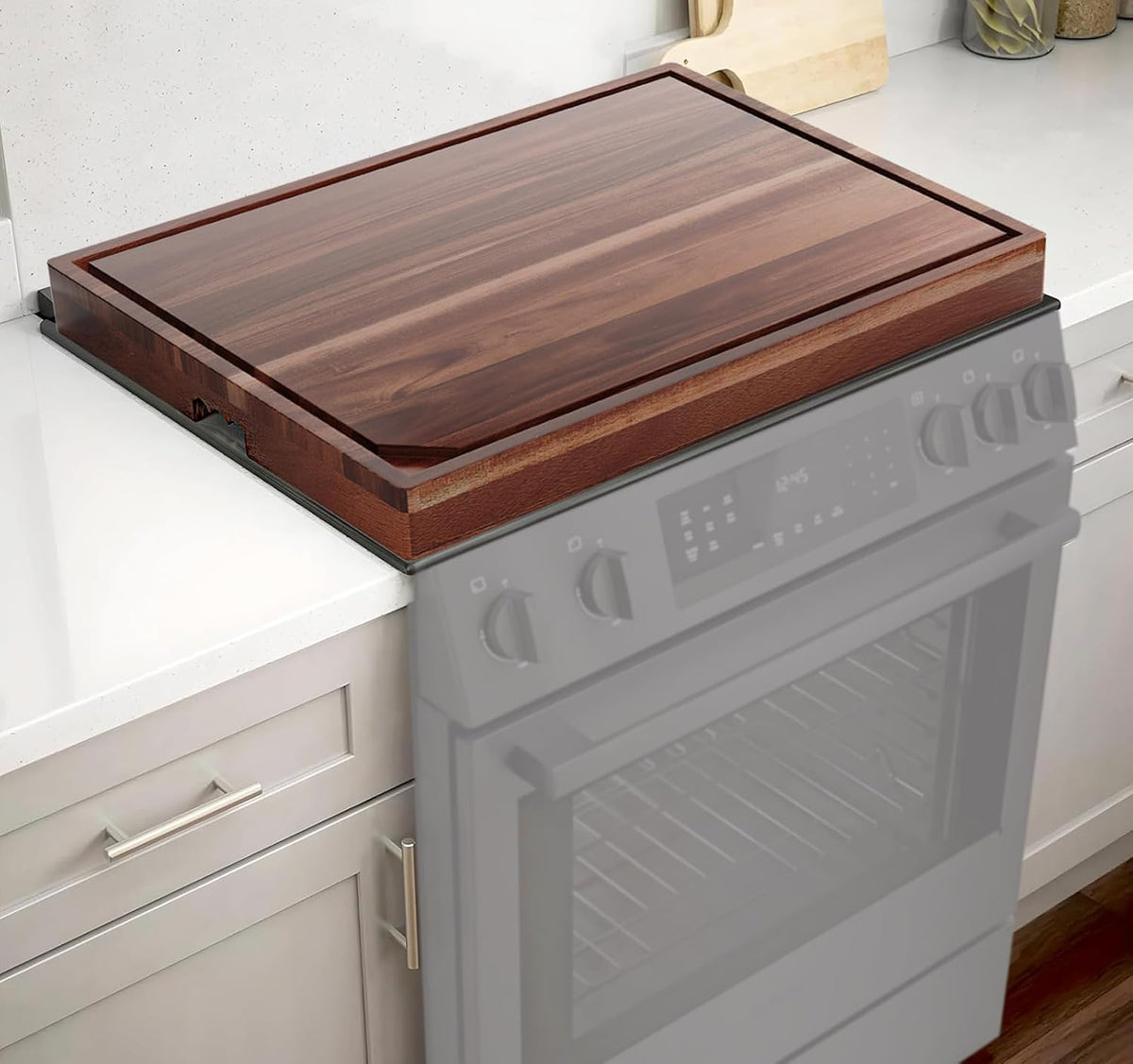 Acacia Stove Top Cover for Gas Burners &amp; Electric Stove, Noodle Board Stove Cover with Wavy Handles, Wooden Stovetop Cutting Board with Juice Grooves, Serving Tray 30"L x 22"W x 2.5"H