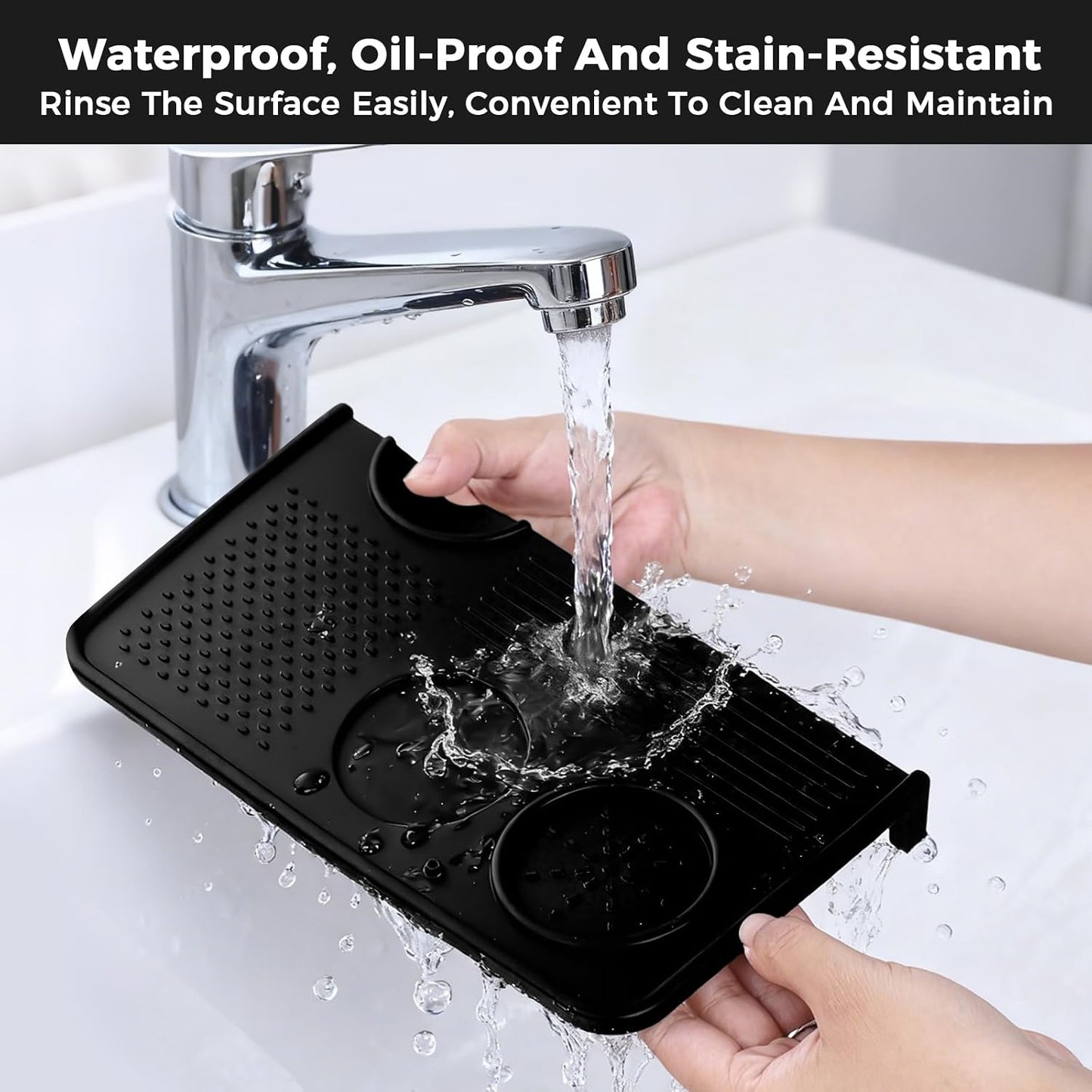 Silicone Espresso Tamping Mat for Counter Coffee Tamper Mat Black | 10.43″×5.63″ Portafilter Mat for Barista Espresso Machine Accessories, Waterproof Coffee Bar Mat, Heat Resistant Tamp Station