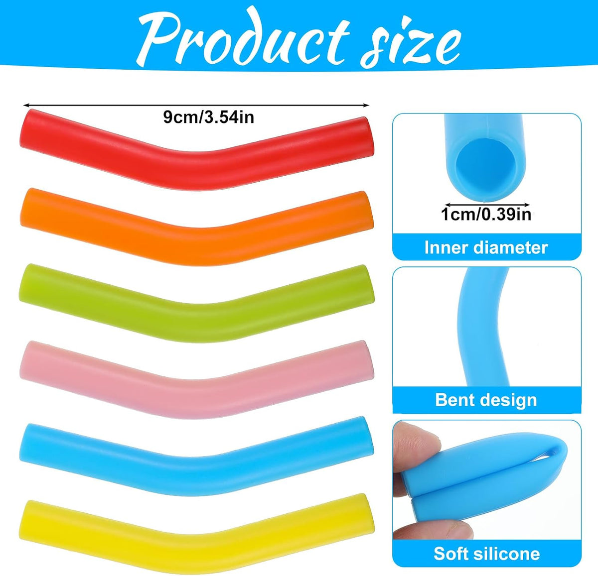 6 Pcs Silicone Straw Tips, Reusable Colorful Silicone Straw Cover Replacement Soft Rubber Flex Elbow Straws Tip for Stainless Steel Metal Straws 0.31inch Wide (8mm Outdiameter)