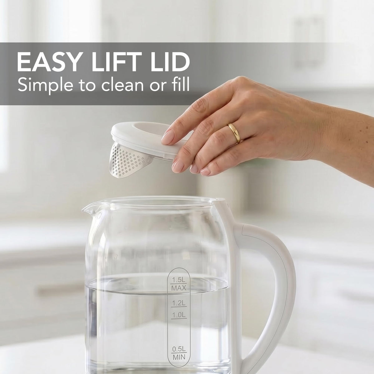 OVENTE 1.5L Glass Electric Kettle Water Boiler, White KG516W