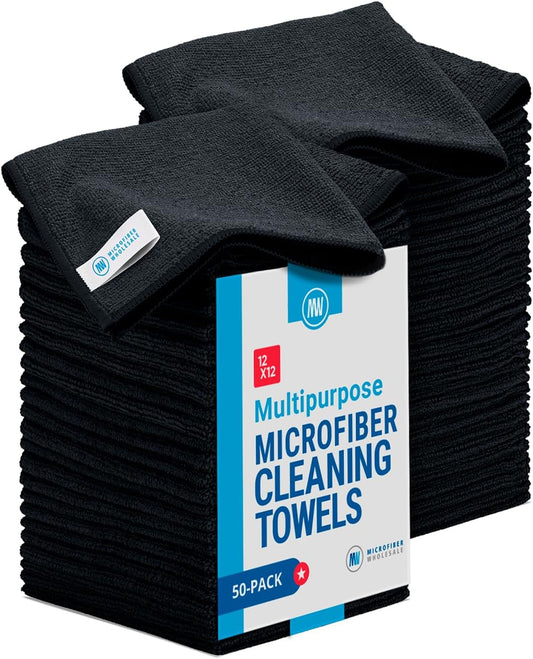 Microfiber Wholesale 12" x 12" Cleaning Cloths (50 Pack) Reusable Towels, Wash Rags, Dust Cloth, All-Purpose: Kitchen, Dish,
