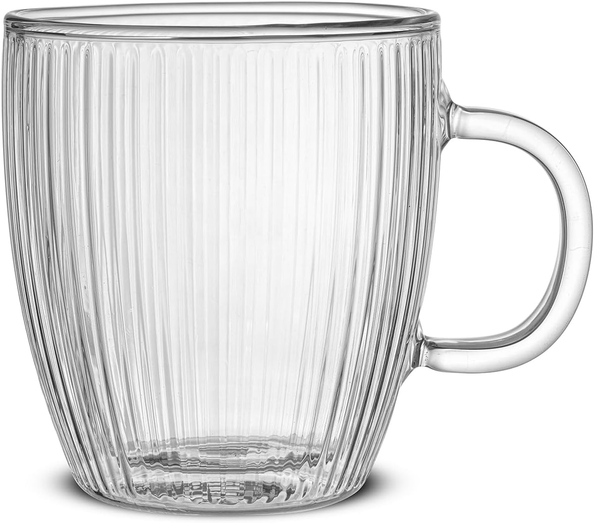 JoyJolt Fluted Glass Coffee Mugs, Double Wall Coffee Mugs. 13.5oz Clear Coffee Mug Set of 2. Latte Glasses, Glass Cappuccino Mugs, Clear Glass Coffee Mug. Ribbed Mugs