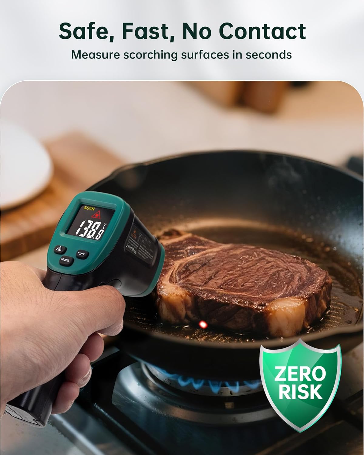 ERICKHILL ROOKMAX Infrared Thermometer Gun, Non-Contact Laser, Adjustable Emissivity, Color LCD, -58°F to 1472°F (-50°C to 800°C), for HVAC, Cooking & BBQ, Automotive, Freezer - Dark Green