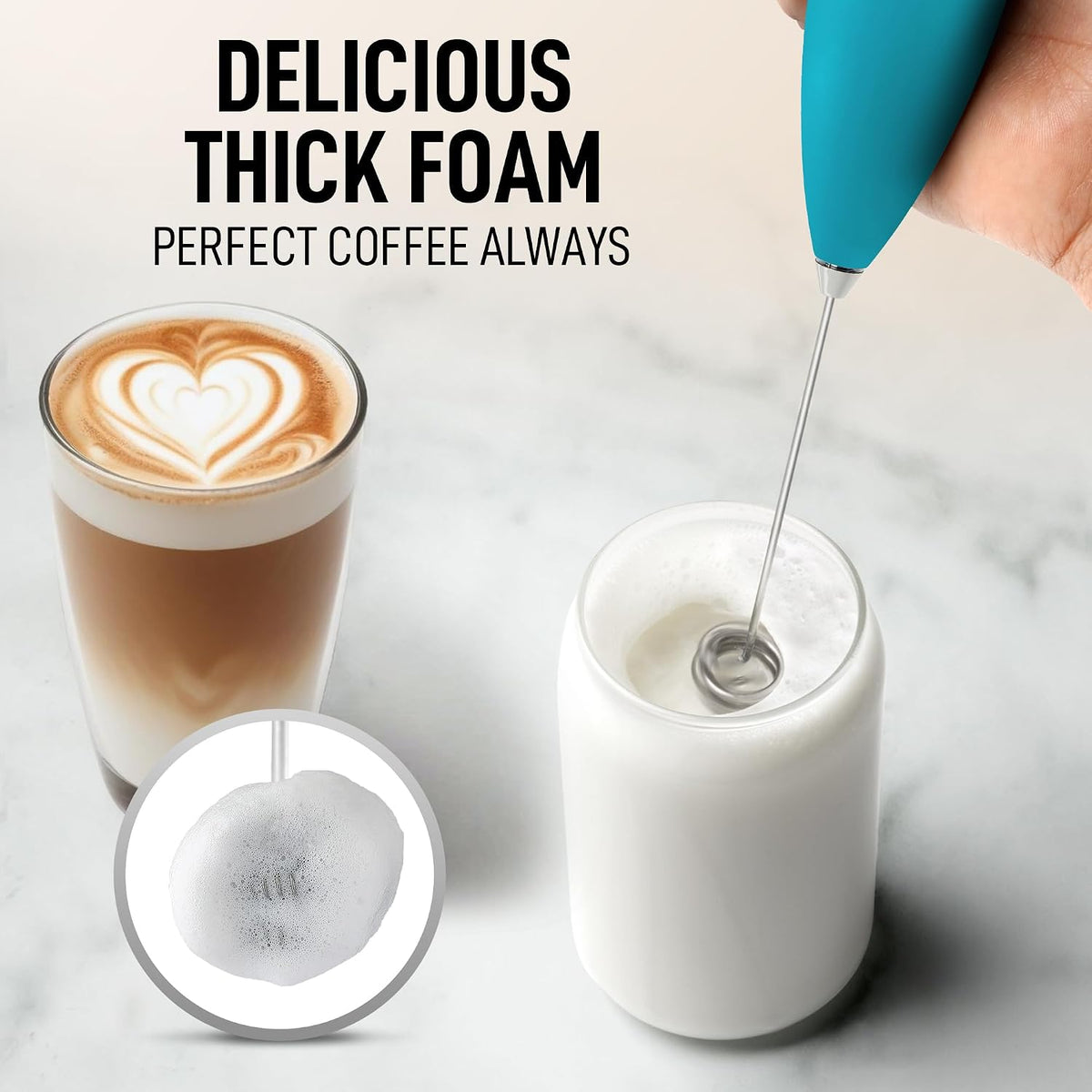 Zulay Powerful Milk Frother for Coffee with Upgraded Titanium Motor - Handheld Electric Whisk, Milk Foamer, Mini Mixer &amp; Coffee Blender for Frappe, Latte, Matcha, No Stand - Ocean Blue