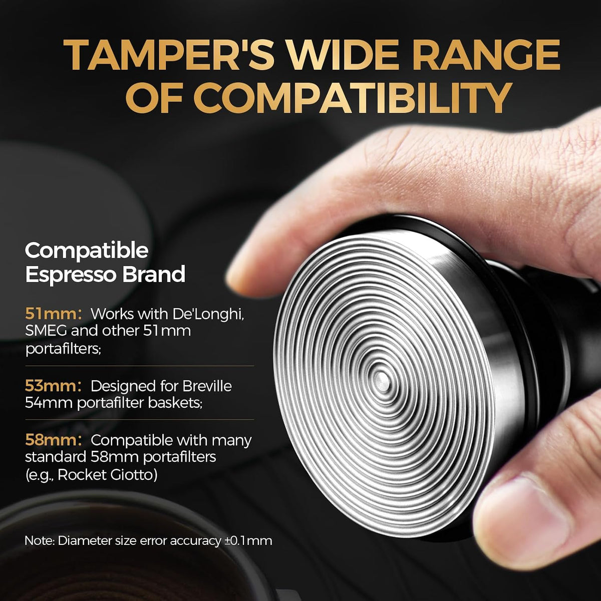 IKAPE 53.3mm Espresso Tamper, Premium Barista Coffee Tamper with Calibrated Spring Loaded, Threaded Stainless Steel Base Tamper Fits for Breville Series 54mm Portafilter Basket