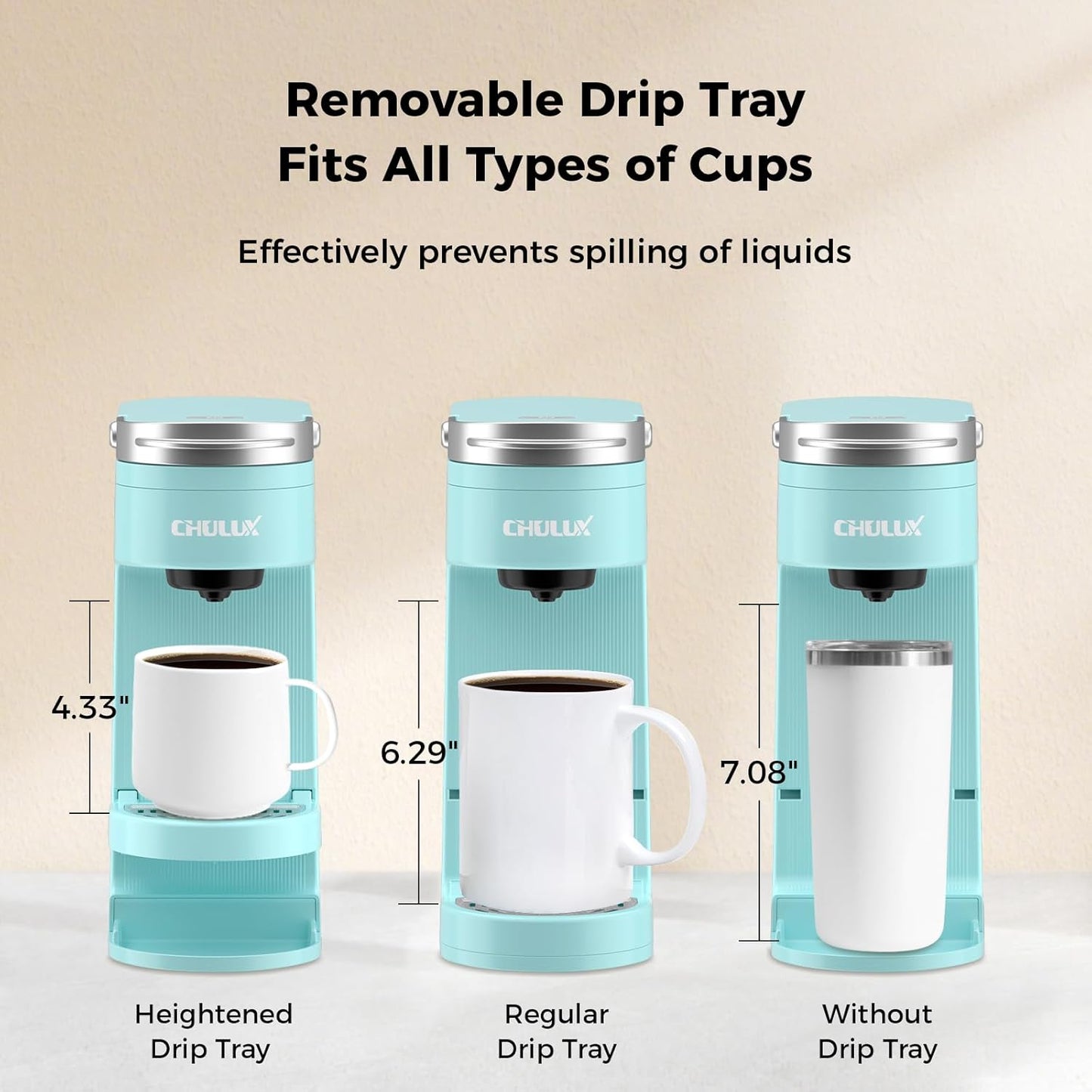 CHULUX Slim Single Serve Coffee Maker, Lightweight Pod Coffee Machine, Cyan | Fast-Heating Boiler System, 4-Hole Needle for Richer Flavor, Adjustable Drip Tray for 7.3" Travel Mug, Food Grade Material