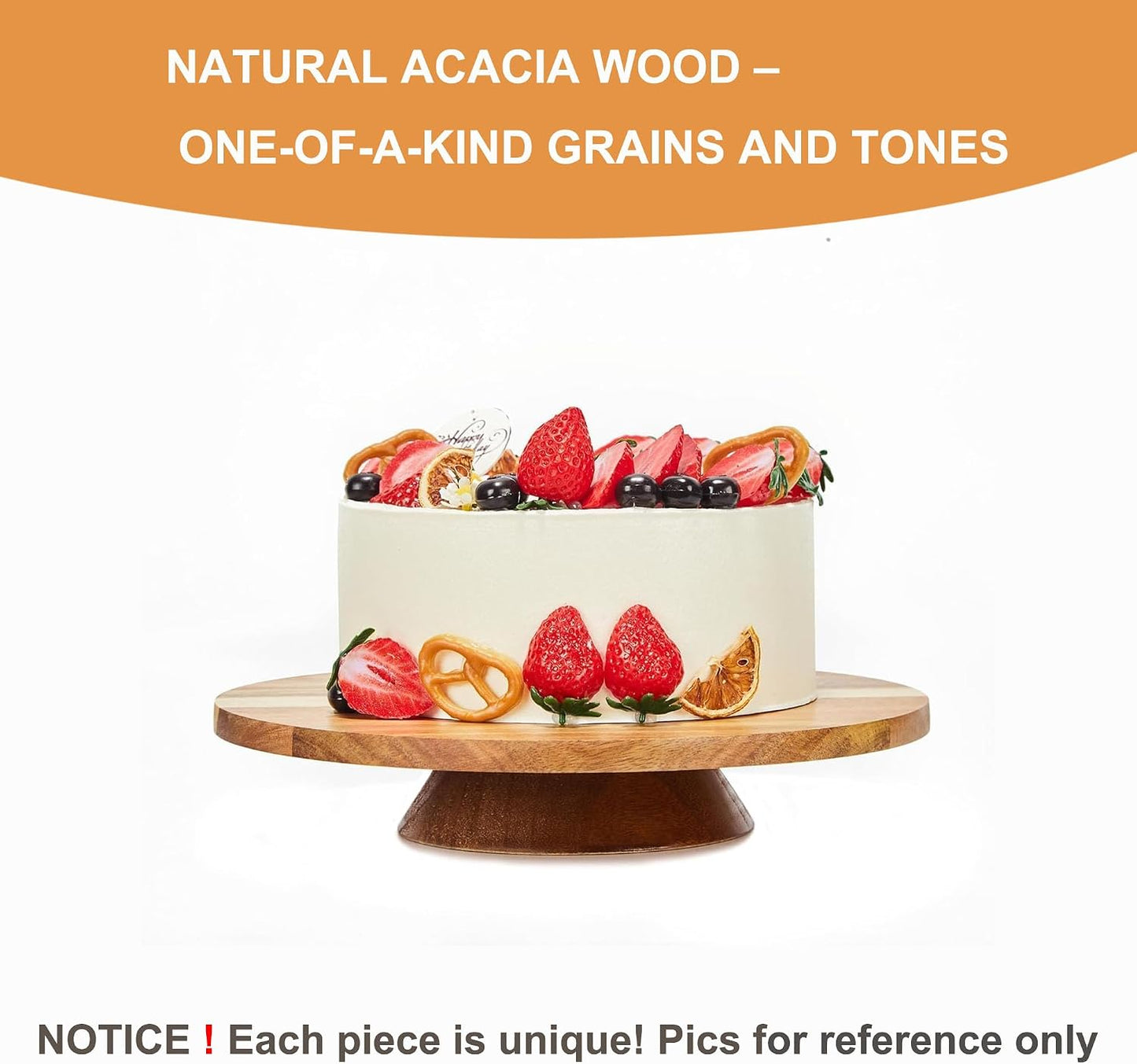 12" Acacia Wood Revolving Cake Stand,Display Stand for Cake, Cupcake